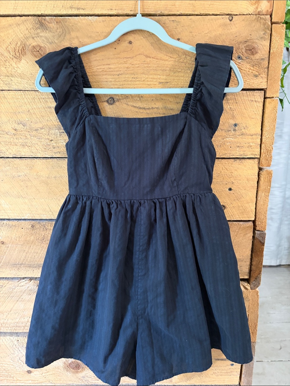 American Eagle Outfitters Black Ruffled Strap Romper Dress